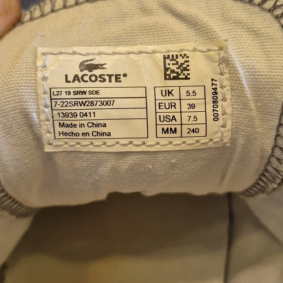 Lacoste Womens Gray Suede Sneakers sz. 7.5 (#1002A) EC. - Picture 15 of 16